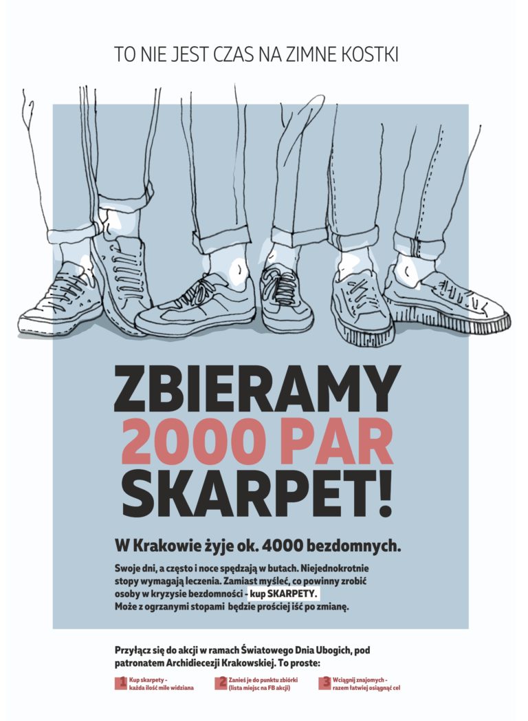 Akcja "Zbieramy 2000 par skarpet" - Duszpasterstwo Młodzieży Archidiecezji Krakowskiej z pomocą bezdomnym!