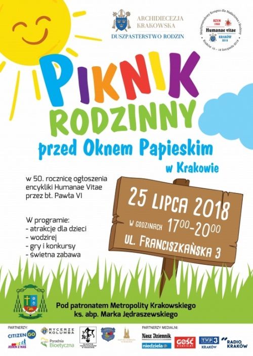 Piknik Rodzinny przed Oknem Papieskim w Krakowie - 25 lipca 2018 - Zaproszenie