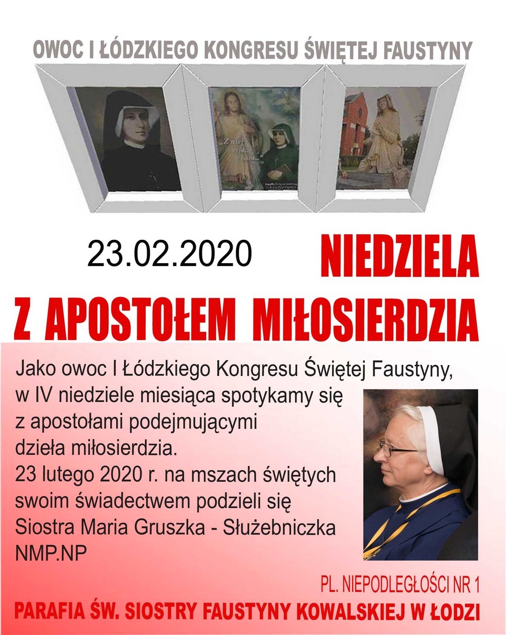 23 lutego 2020 - "Niedziela z Apostołem Miłosierdzia" w parafii św. Siostry Faustyny w Łodzi - Zaproszenie