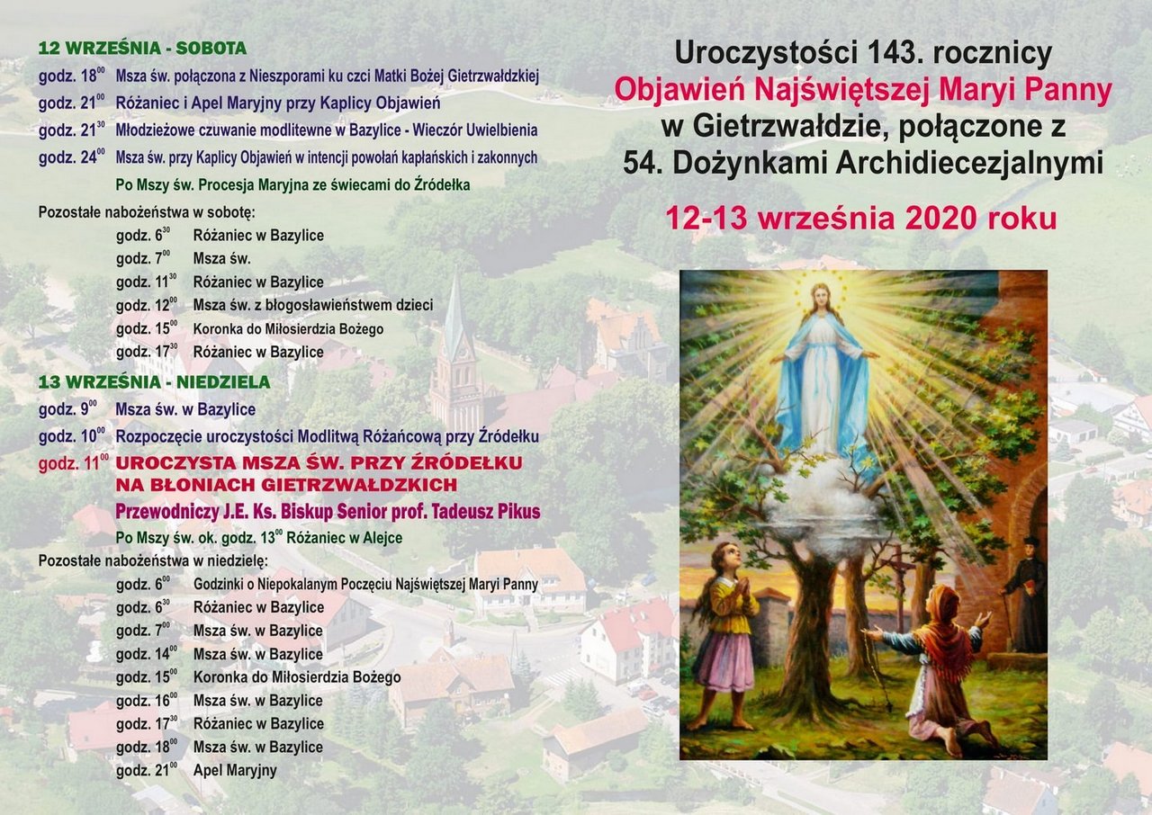 12-13 września 2020 – Uroczystości odpustowe w Sanktuarium Matki Bożej Gietrzwałdzkiej