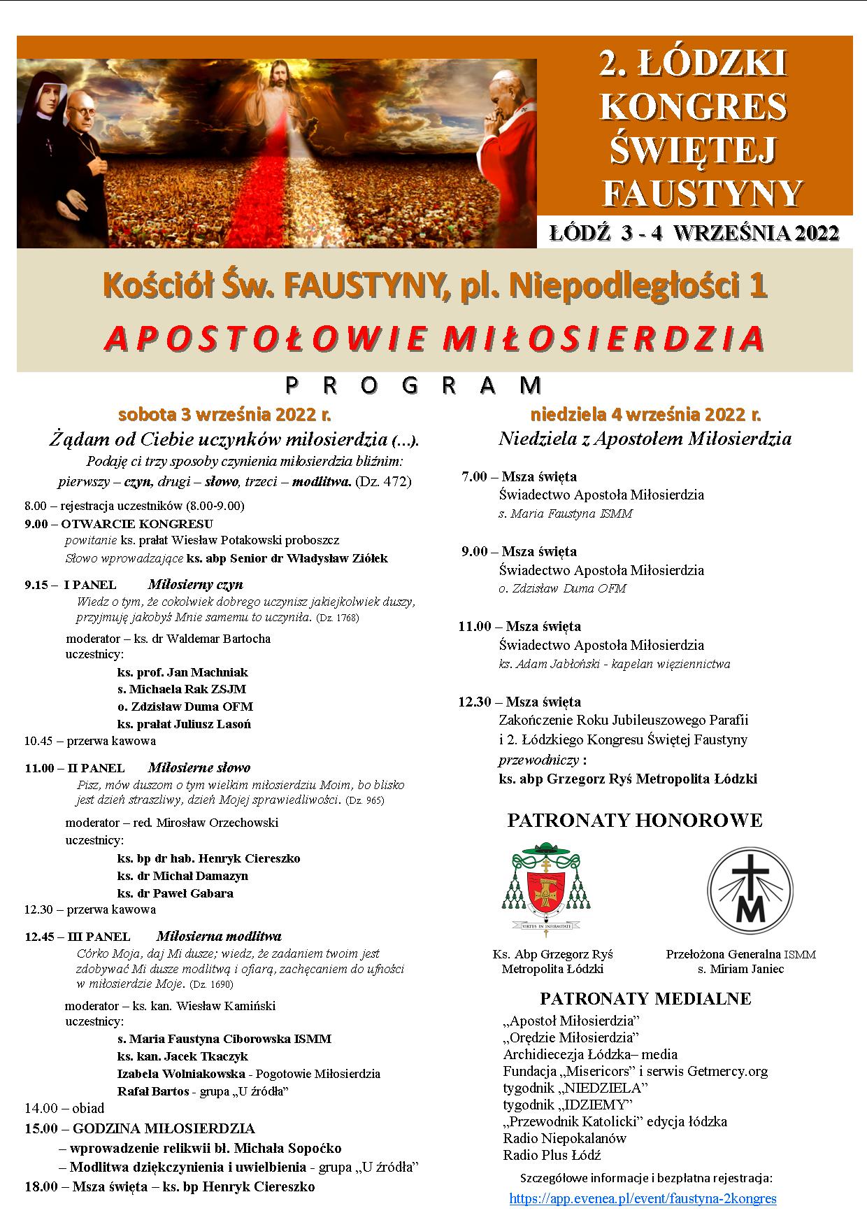  Program 2. Łódzkiego Kongres Świętej Faustyny