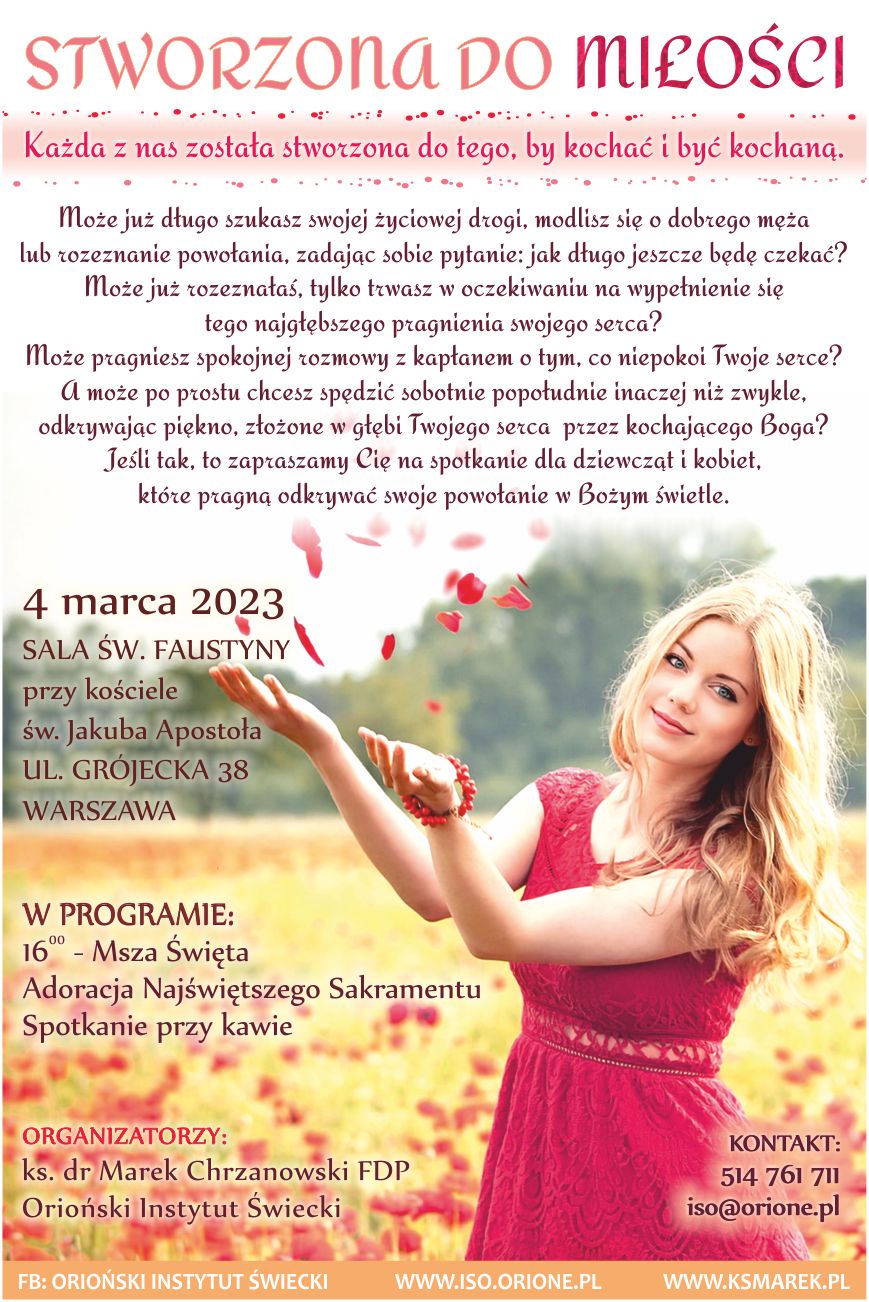 "Stworzona do miłości" - Spotkanie dla kobiet w Warszawie - 4 marca 2023